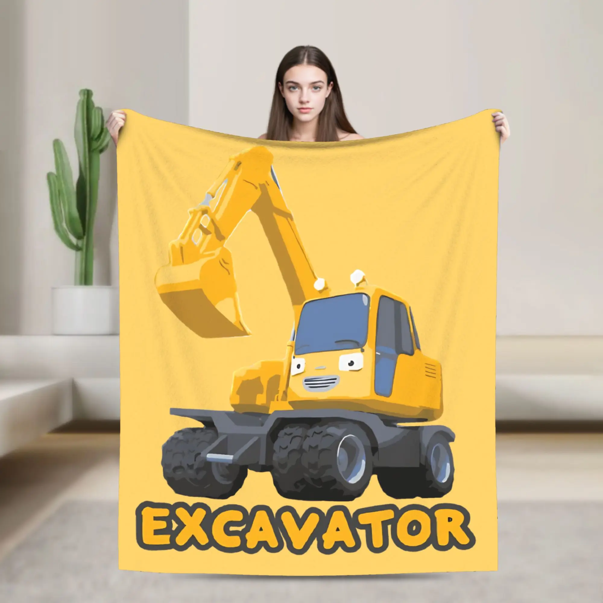 Heavy Vehicle Excavators Flannel Throw Blankets Tayos Little Bus Blankets for Bed Couch Ultra-Soft Bedroom Quilt