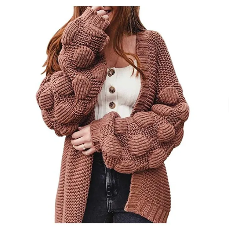 Slouchy Loose Chunky Knitted Cardigan Top For Women Solid Lantern Sleeve Open Front Oversized Sweater Jacket Cozy Casual Outfit
