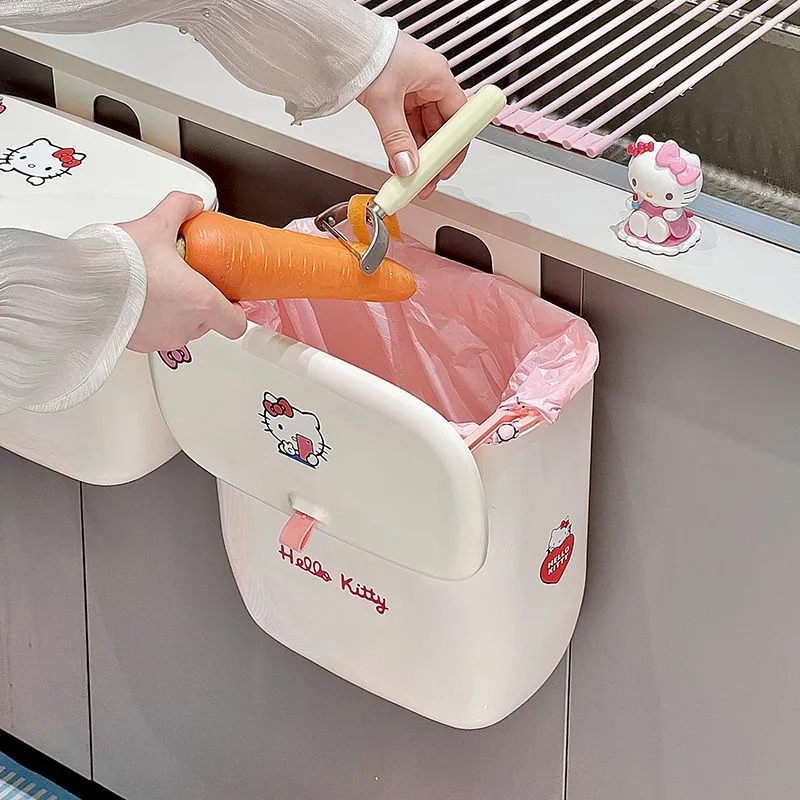 Kawaii Cartoon Waterproof Sticker Hanging Trash Bin Odor Block Flip Lid Trash Bin For Kitchen Use Bedroom Drawer Waste Basket view 5