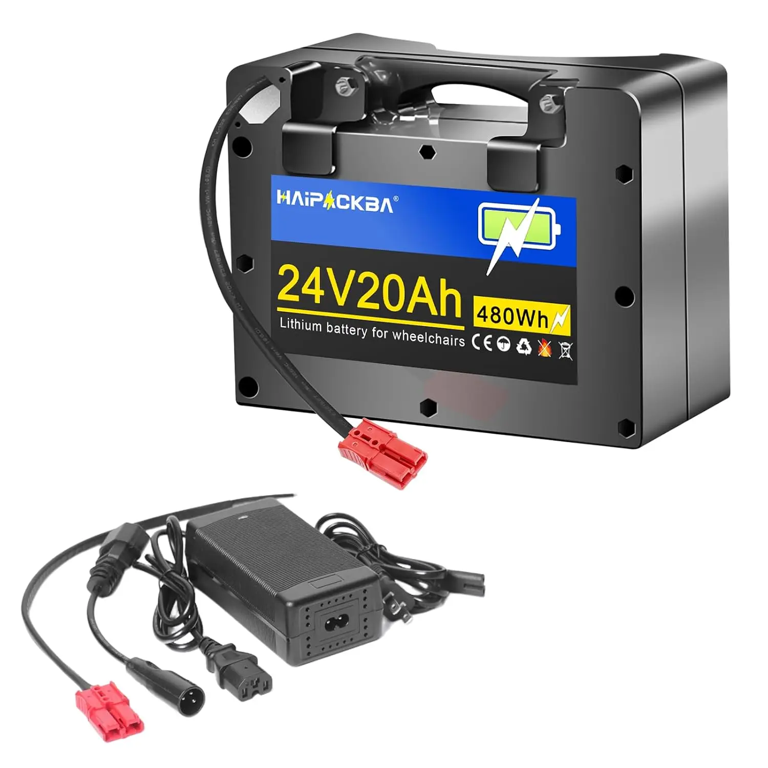 24V 20AH Electric Wheelchair Lithium Battery, Built-in 30A BMS with 29.4V 3A Charger, Suitable for 0W-1000W Wheelchairs,Custom