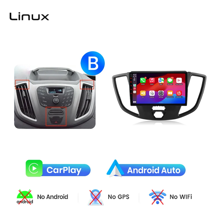 Junsun draadloze CarPlay Android Auto autoradio voor Ford Transit Custom / Tourneo Custom 2012-2023 met ingebouwde koelventilator, Android GPS navigatie, multimediaspeler, WiFi, DSP, RDS, BT, SWC, IPS