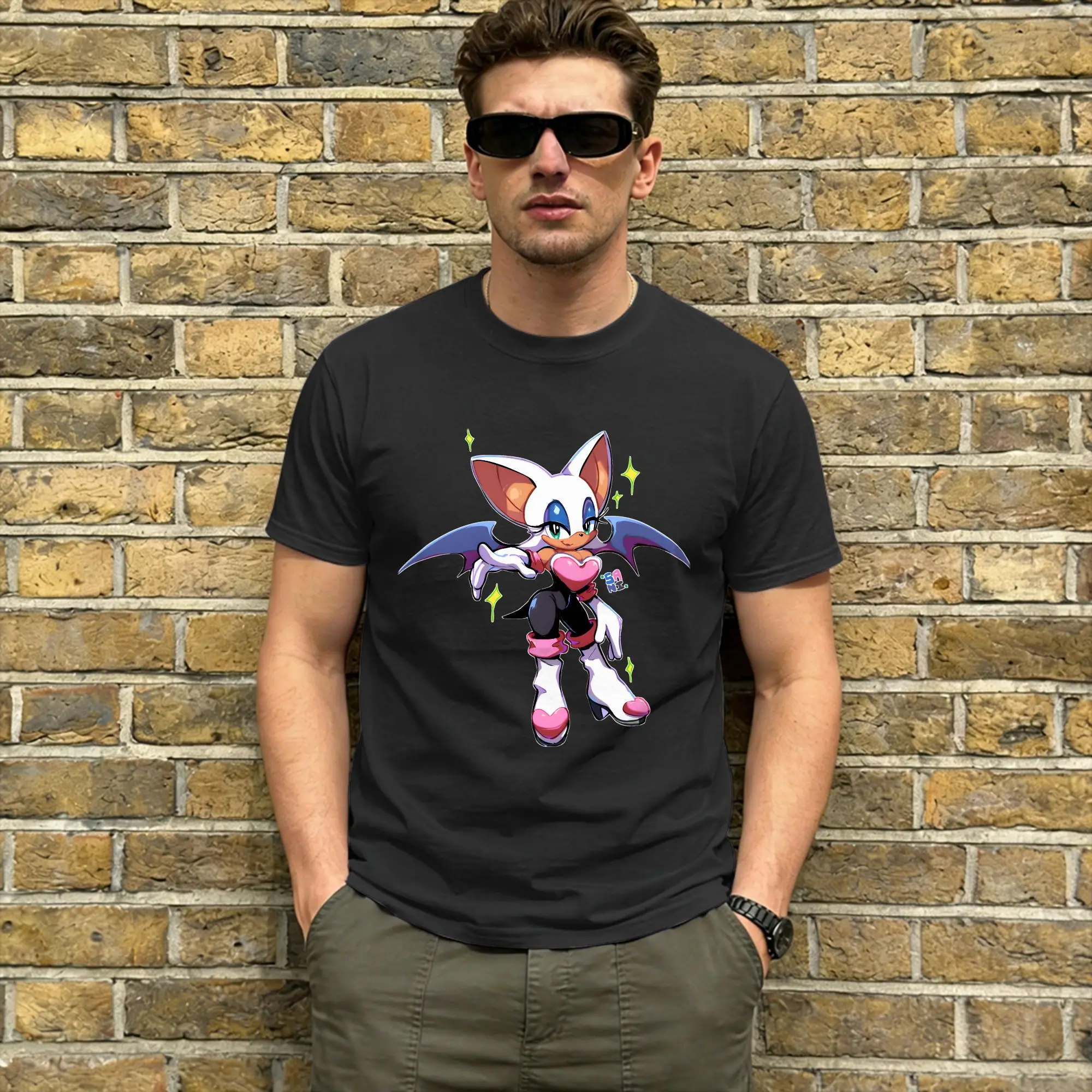 RouGe The Bat Men T Shirt  Hipster Tee Shirt Short Sleeve Crewneck T-Shirt Pure Cotton Summer Clothes