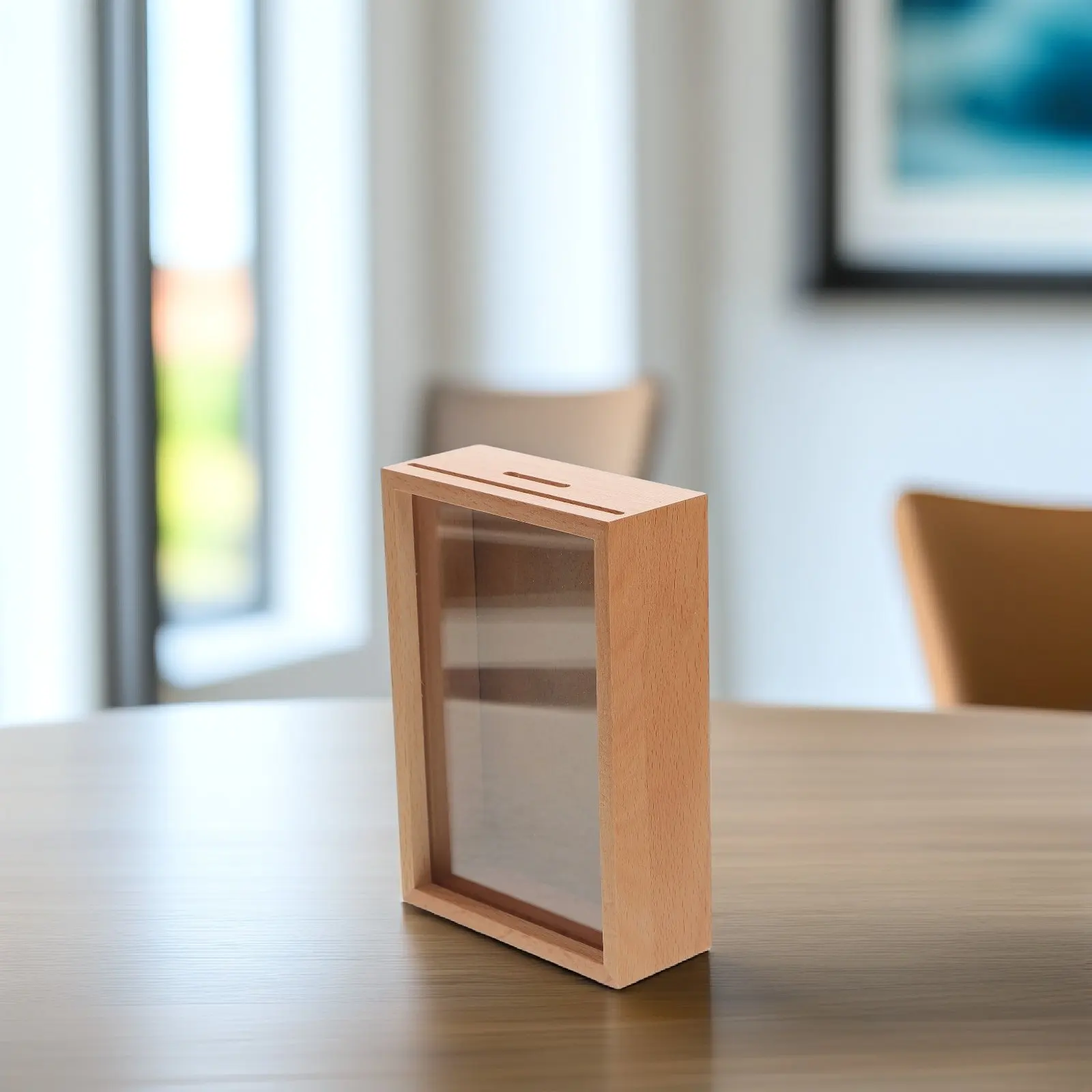 Clear Window Wooden Piggy Bank Multi Function Coin Storage Box Photo Frame Tip Jar Adult Money Saving Container Decorative