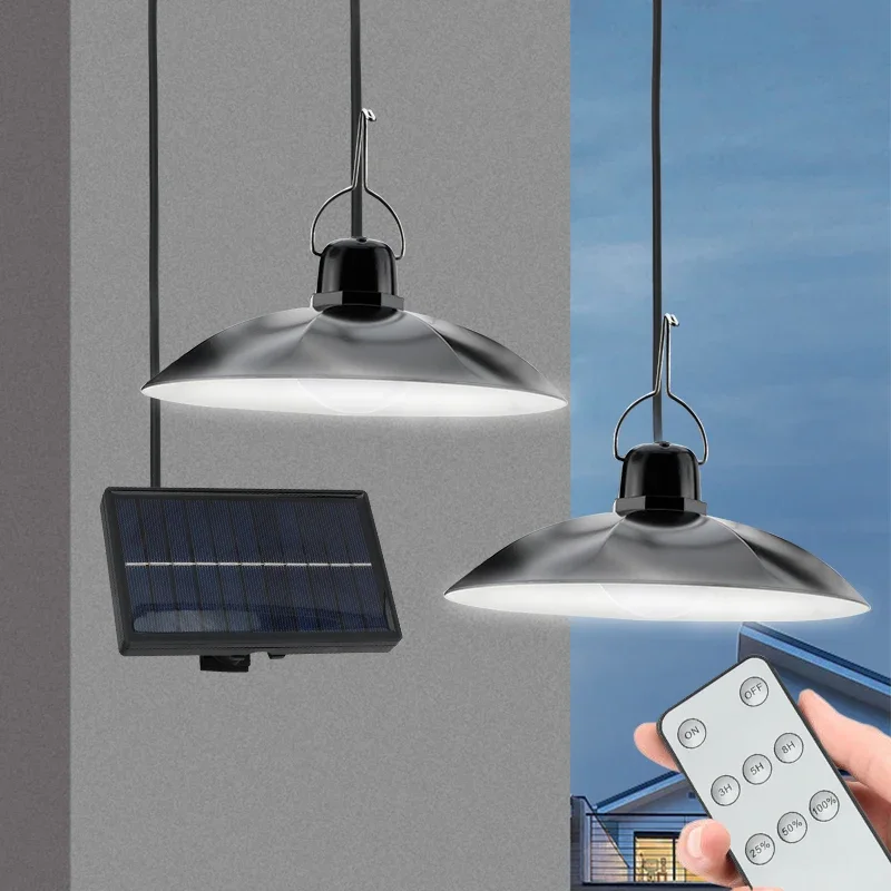 Single/Double Head Solar Pendant Light Led Solar Powered Lamp White Light With Remote Control Chandelier Camping Outdoor Garden