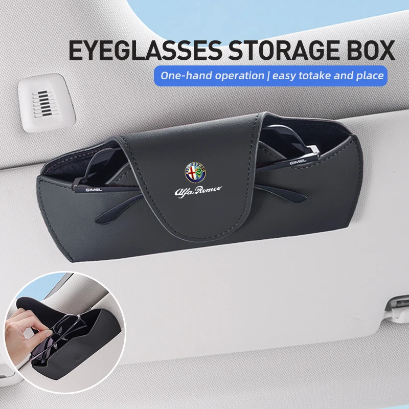 

2026 Hot Car Sticker Leather Car Sunglass Storage Box Visor Eyeglasses Ticket Holder For Alfa Romeo Giulietta 159 147 156 166 Mi