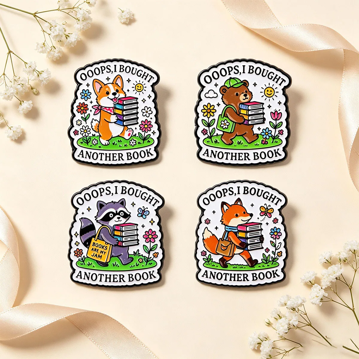 Book Lover Cartoon Animal Enamel Pin Fox Corgi Bear Brooch For Coat Backpack Pins Fashion Lapel Badges Jewelry Gifts