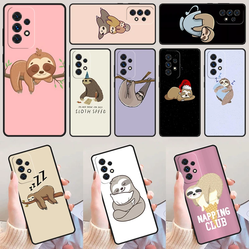 Cute Lazy Sloth Sleep For Samsung Galaxy A52 A72 A73 A20e A21S A50 A70 A11 A12 A42 A31 A40 A51 A71 A32 A80 A91 Phone Case Cover