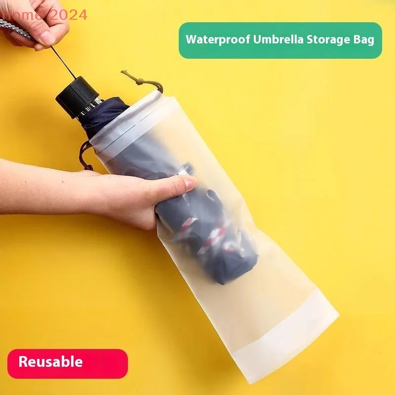 Umbrella Storage Bag Translucent Plastic Waterproof Anti-dirty Umbrella Cover Reusable Portable Drawstring Bags Home Storage