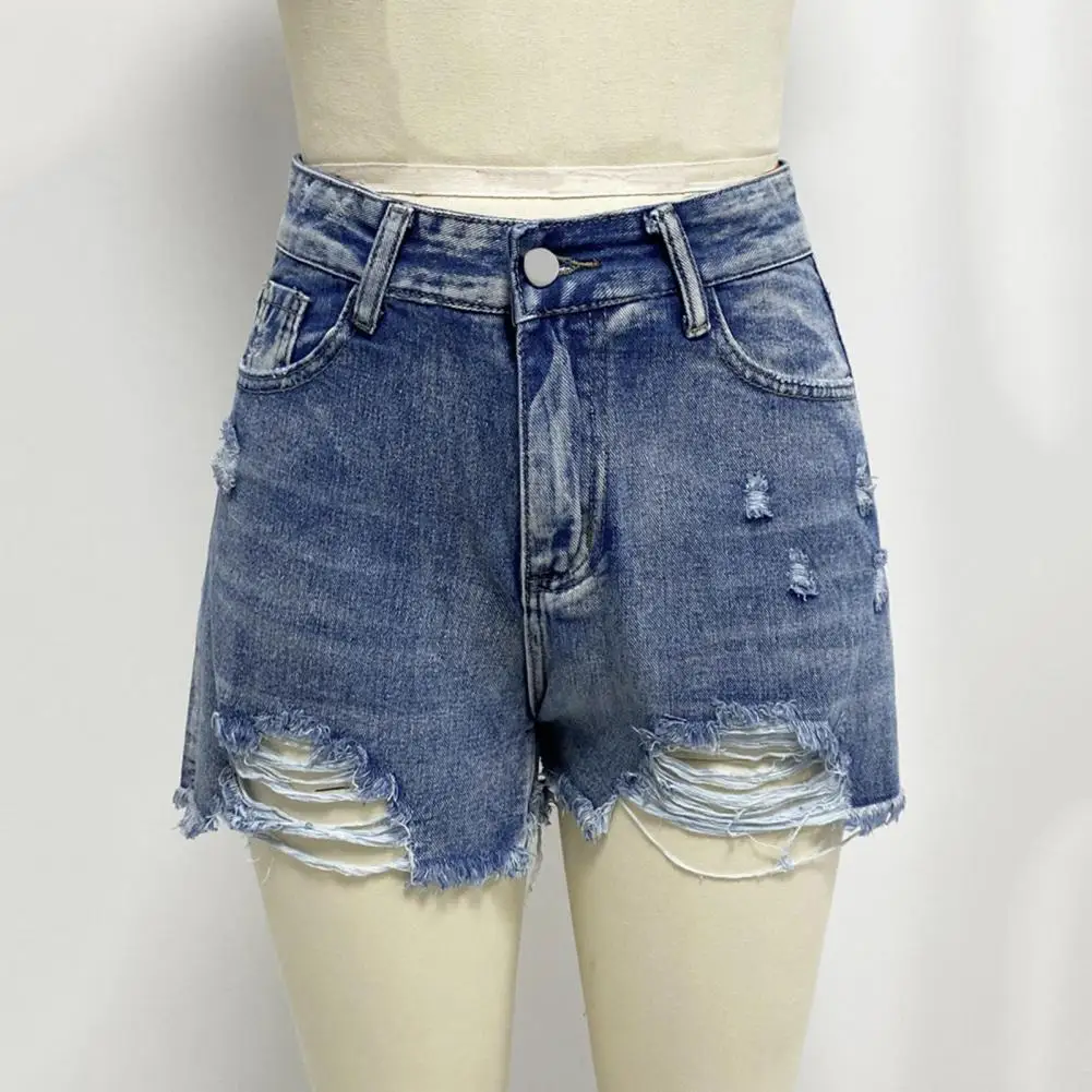 Lady Jeans Stylish Women's Denim Shorts with Ripped Holes High Waist Slim Fit Trendy Button Zipper Closure Stretchy for Hot