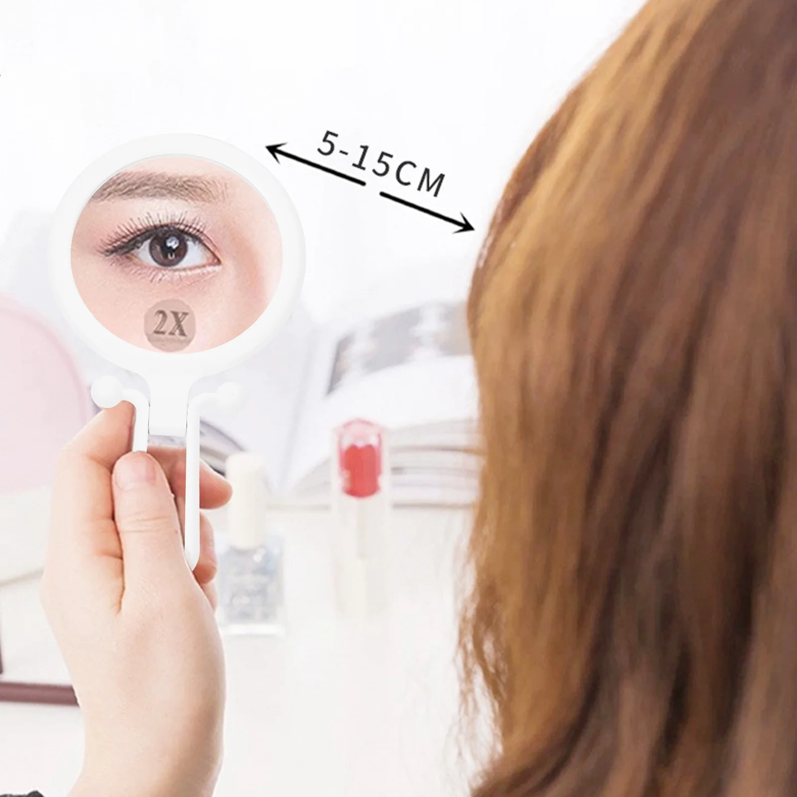 

Foldable Double-Sided Hand Makeup Mirror with Handle Compact Portable Vanity Mirror for Women Teens Daily Use Makeup Accessories