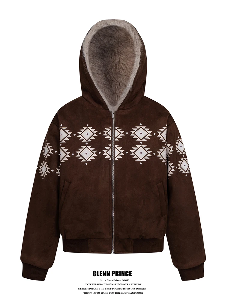 

GPstudio Мужская зимняя свободная теплая хлопковая куртка с капюшоном в стиле ретро с этническим принтом, молодежная верхняя одежда Cleanfit Sle