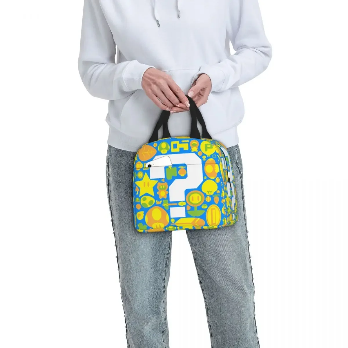 Power Up! Question Block Marios Insulated Lunch Bag Thermal Bag Meal Container Tote Lunch Box Food Bag Office Travel