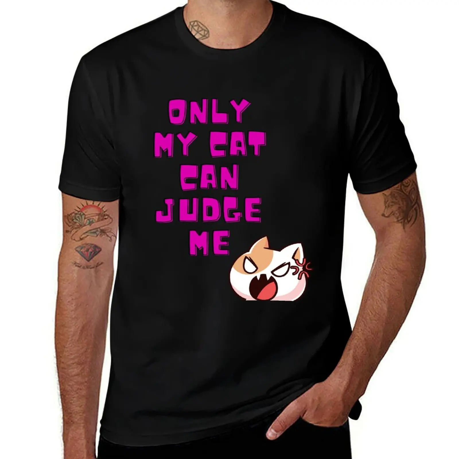 only my cat can judge me T-Shirt animal prinfor boys custom shirt heavyweights kawaii clothes mens clothes