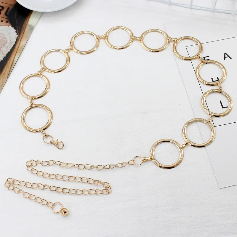 Simple Alloy Large Round Ring Waist Belt Fringes Ring Waist Chain Women Circle Metal Chain Belt Geometric Long Hollow Waistband