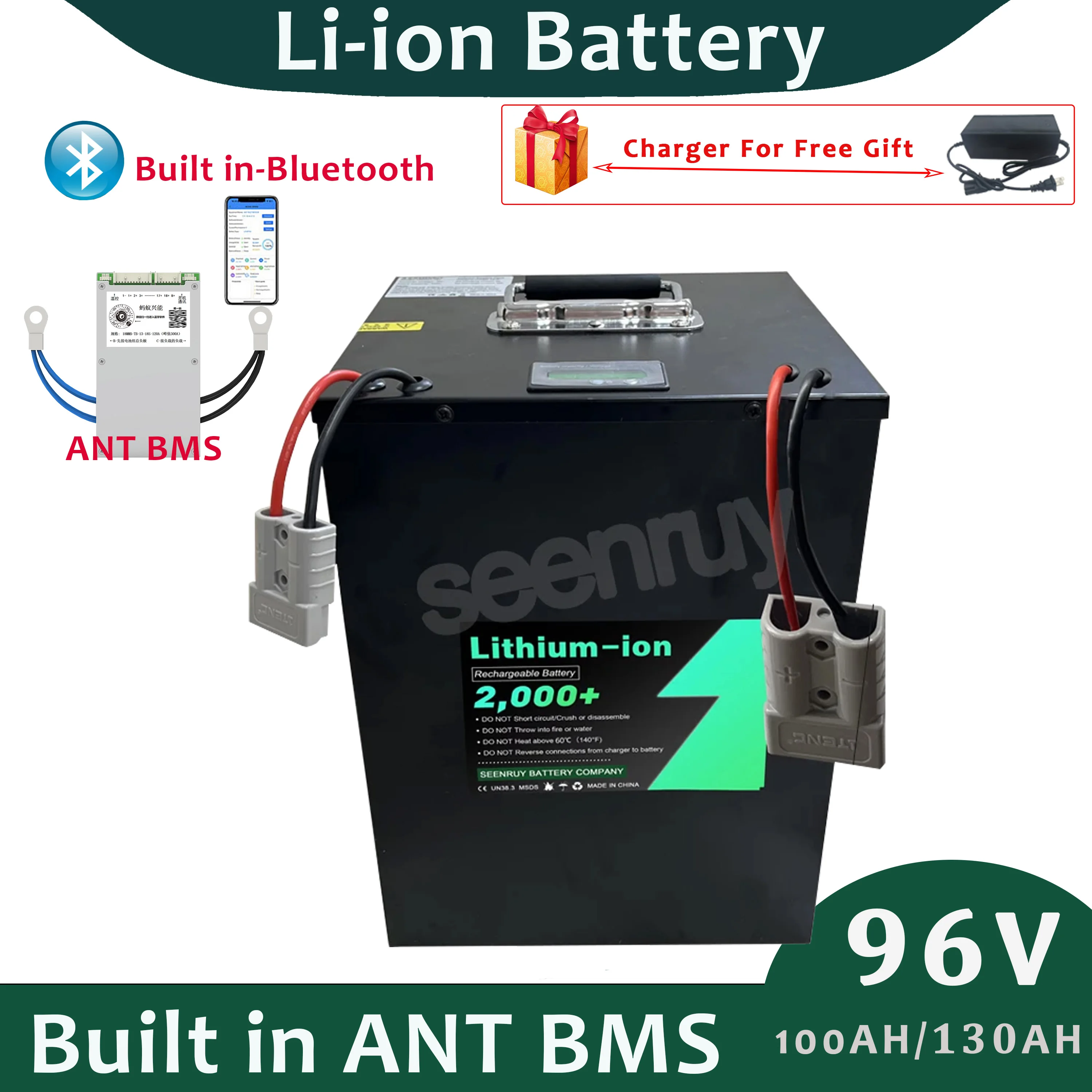 

96V 100Ah 130Ah Lithium Polymer Battery Pack Built in ANT BMS With Bluetooth Li-ion Battery Pack for Engery Storage