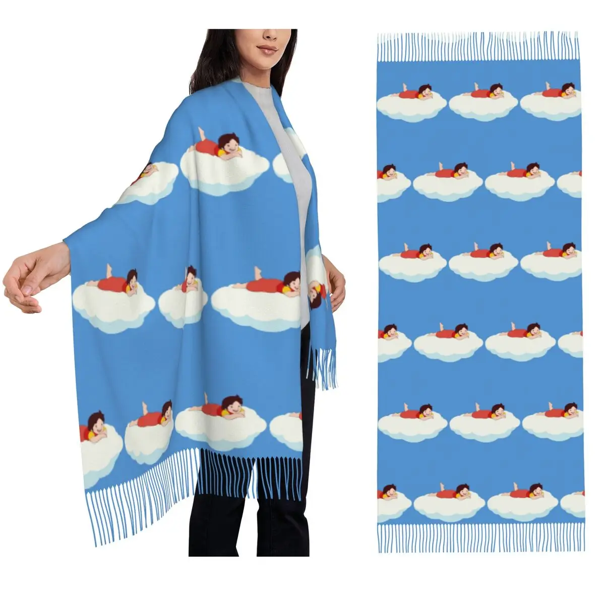 

Heidi On A Cloud, The Girl From The Alps Scarf Tassel Scarves for Women Soft Warm Shawls and Wraps Large Fall Winter Shawl Wrap