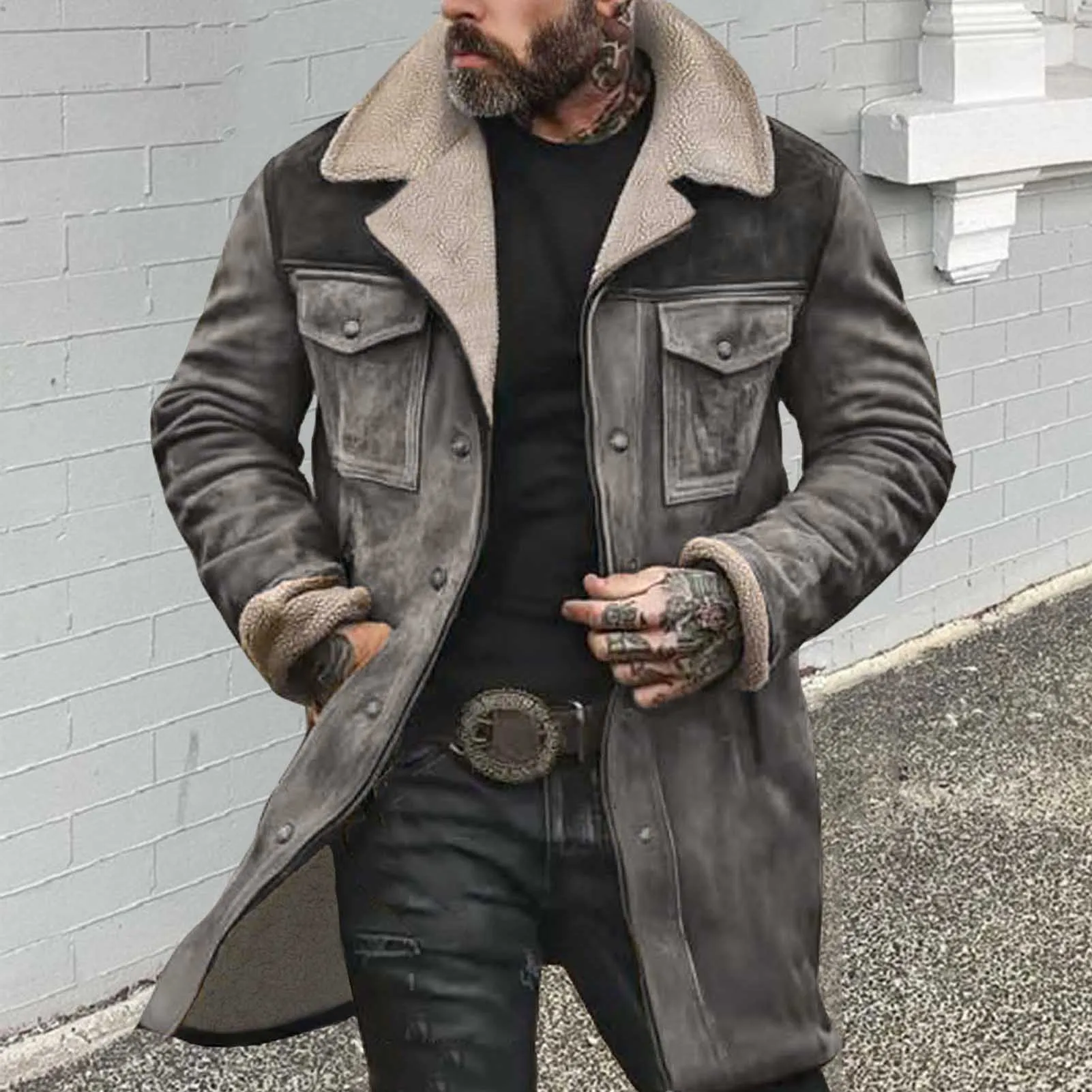 Autumn Winter New Men Warm Jacket with Button Zipper Loose Comfortable Fashionable Casual Integrated Fur Fur Jacket