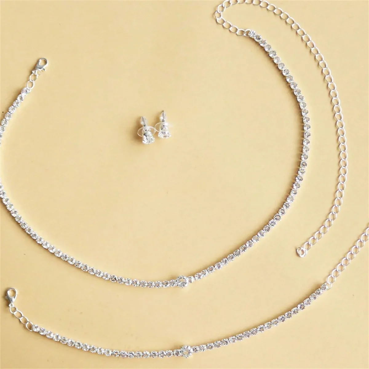 Elegancki Kryształowy Zestaw Biżuterii Ślubnej: Naszyjnik, Bransoletka, Kolczyki, Stylowy Minimalistyczny Komplet z Cyrkoniami, Akcesoria dla Kobiet, Prezent Ślubny