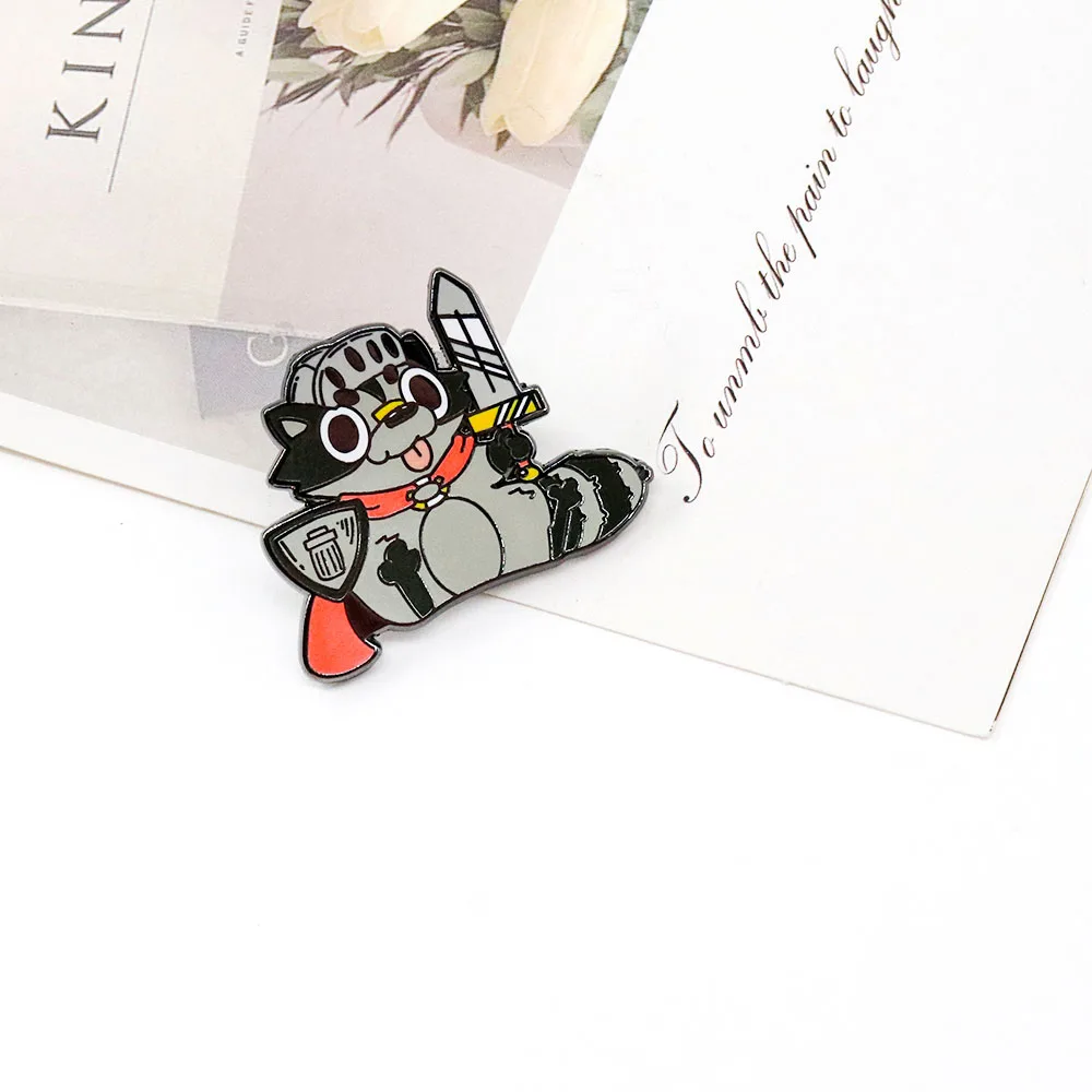 Warrior Raccoon Badge Cute Cartoon Animal Enamel Pin Jewelry Backpack Decorate