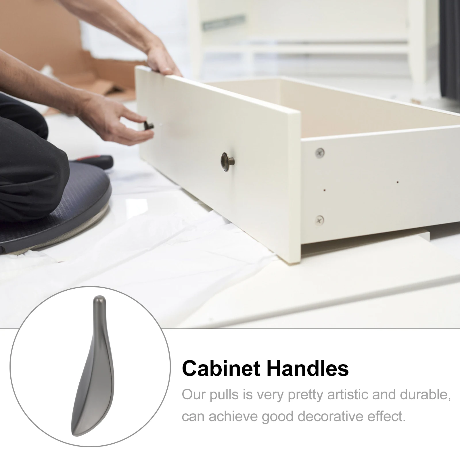 

2 pcs Cabinet Handles Loquat Leaf Design Zinc Alloy Drawer Pulls Durable Corrosion Resistant Grey Furniture Pulls Door Knobs For