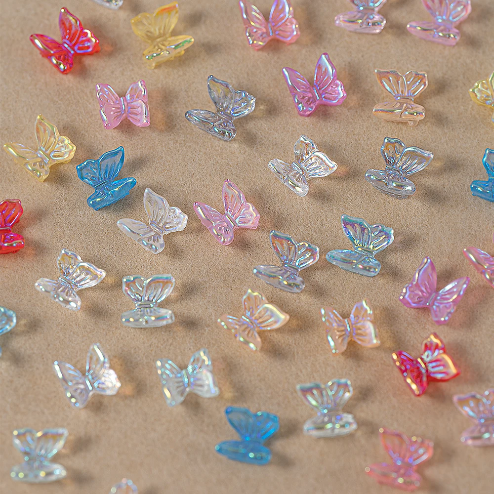 12グリッド カラフルオーロラバタフライ 3Dネイルチャーム 6/8/10mm カワイイ レジン グリッター オーロラバタフライ アイス透明 マニキュアバタフライ