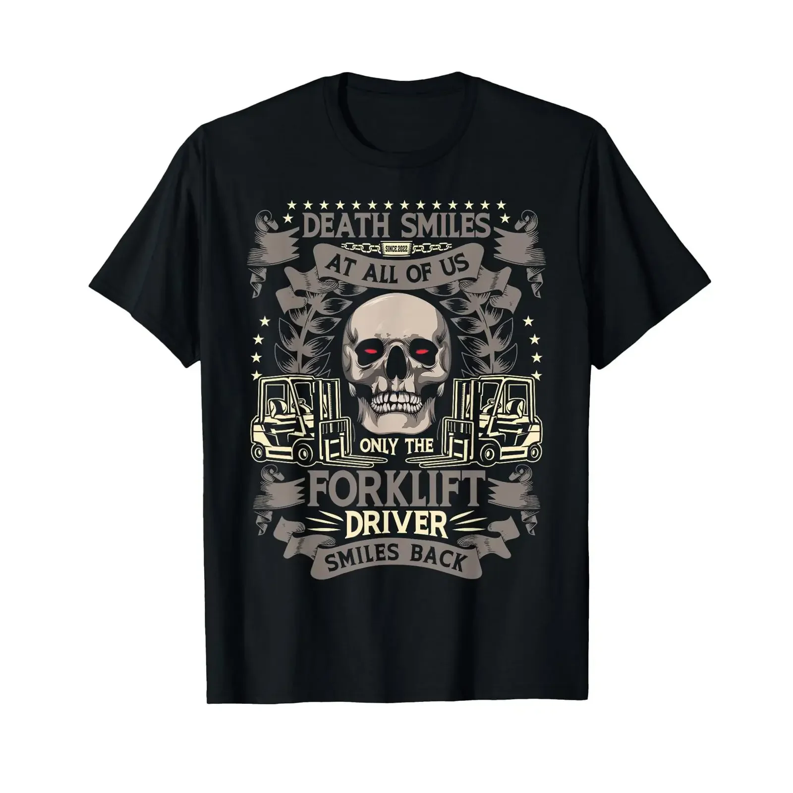 Forklift Skull Death Smiles At All of Us Driver T Shirt vintage Washed Versatile streetwear designer clothes homme Comfortable