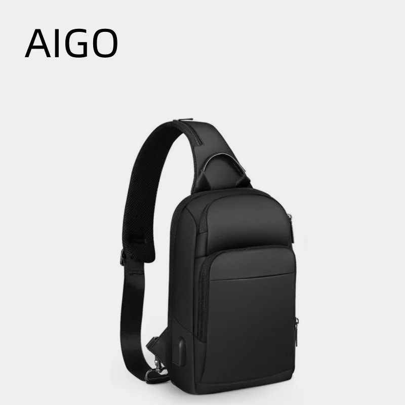 AIGO Men Multi-Function Chest Bag New Fashion Shoulder Bag USB Charging Waterproof Crossbody Sling Bag Sacoches Hommes Bolsos