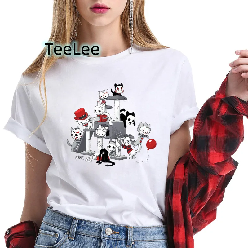 Women T-shirt Horror Friends Harajuku Shirts for Women Casual Short Sleeve Fashion Coffee 90s Anime Tshirt Summer Top Tees