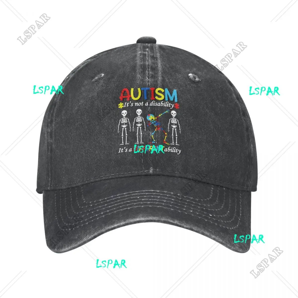 Autism Skeleton Dabbing Unisex Baseball Caps It's Not a Disability Distressed Washed Caps Hat Vintage Outdoor Snapback Cap