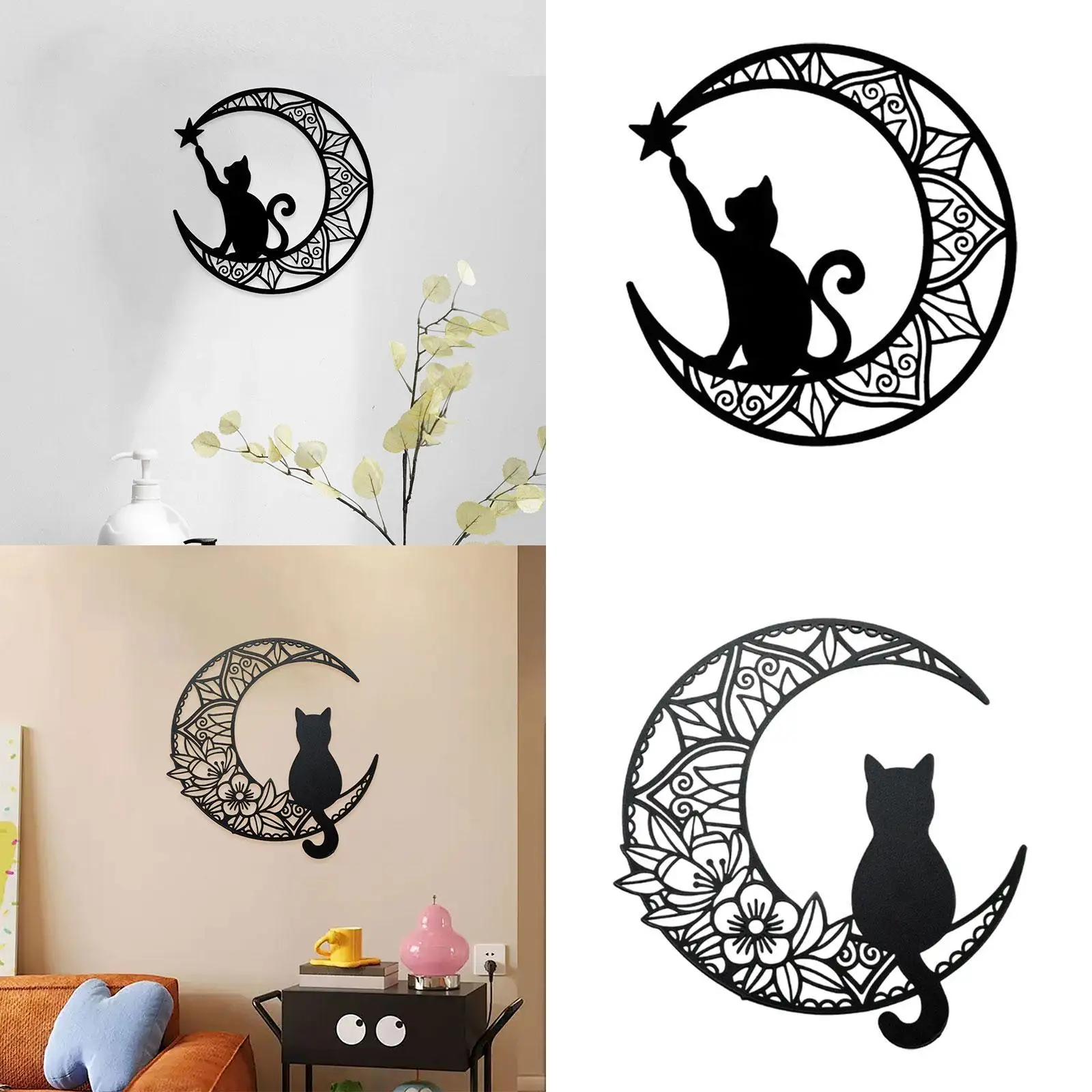 Cat Moon Wall Decor 12 inch Acrylic Silhouette Cat Lover Gifts Decal Decorating for Living Room Women Classroom Garden Kitchen