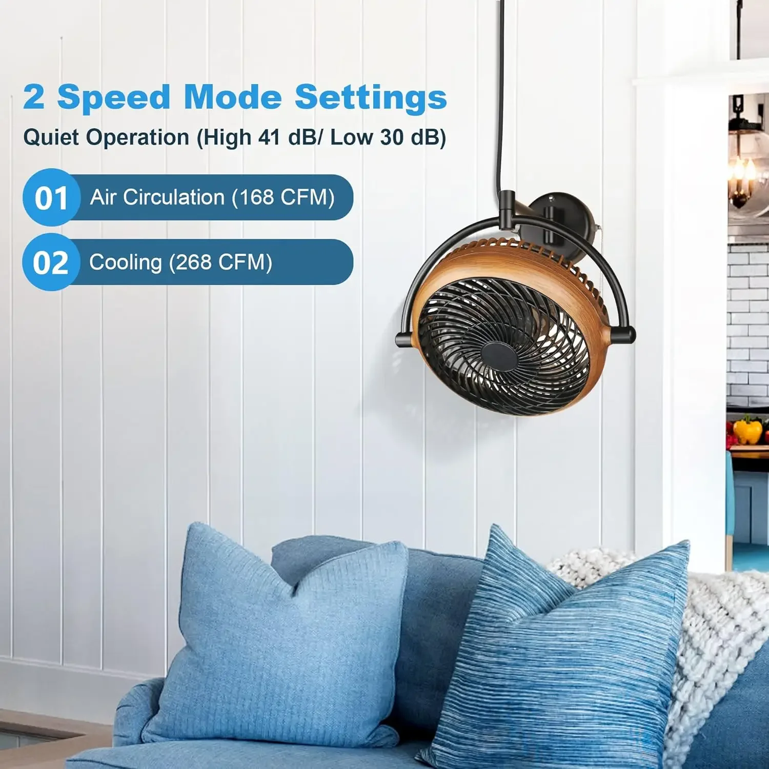 Wall Mount Fans 10 Inch Wall fans Oscillating Plug in Ceiling Fan Vintage Wall Mounted Fan Small Folding Rotating F