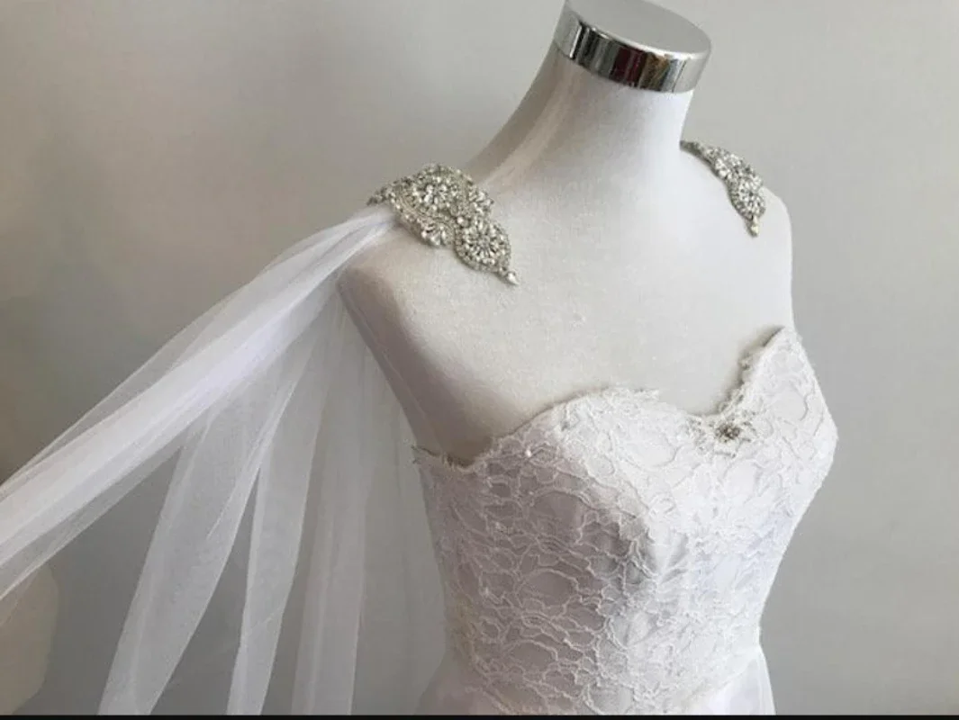 

Cape Veil Rhinestone Appliques on Shoulders Bridal Shoulder Veil In White, Ivory ,Off-white wedding accessories