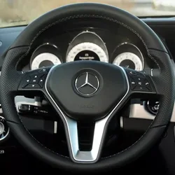 DIY Hand-stitched Black Genuine Leather Car Steering Wheel Cover For Mercedes-Benz A-Class 2013-2015 B-Class E-Class 2011-2014
