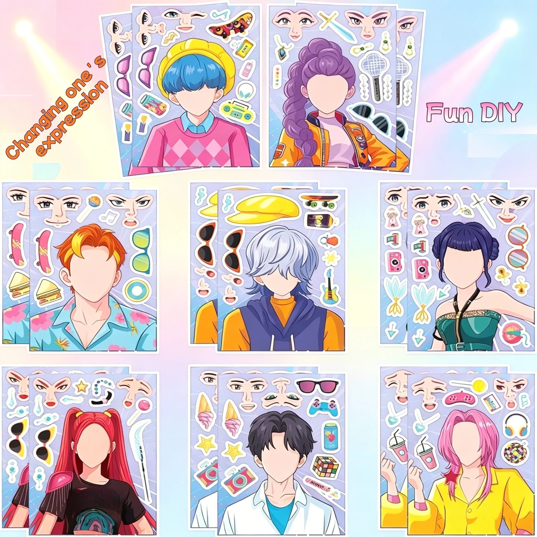 Koreanische Girlgroup Lustige Gesichtsveränderungs-Aufkleber Wasserfeste Wiederverwendbare Puzzle-Sticker Kinder DIY Bastelgeschenke Dekoration Partyzubehör