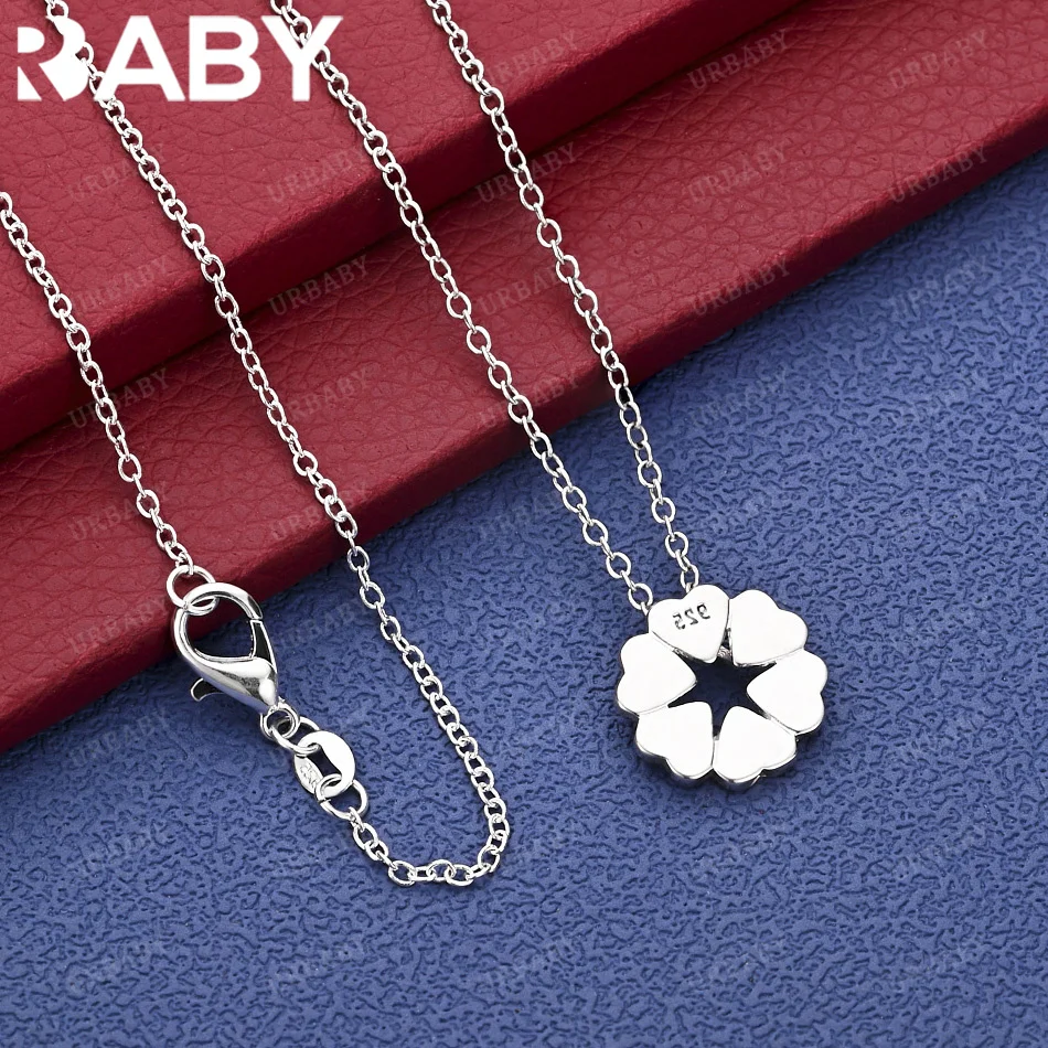 

URBABY 40-75cm 925 Sterling Silver Love Flower Pendant Necklace Charm Trend Birthday Gifts Fashion Party Fine Jewelry