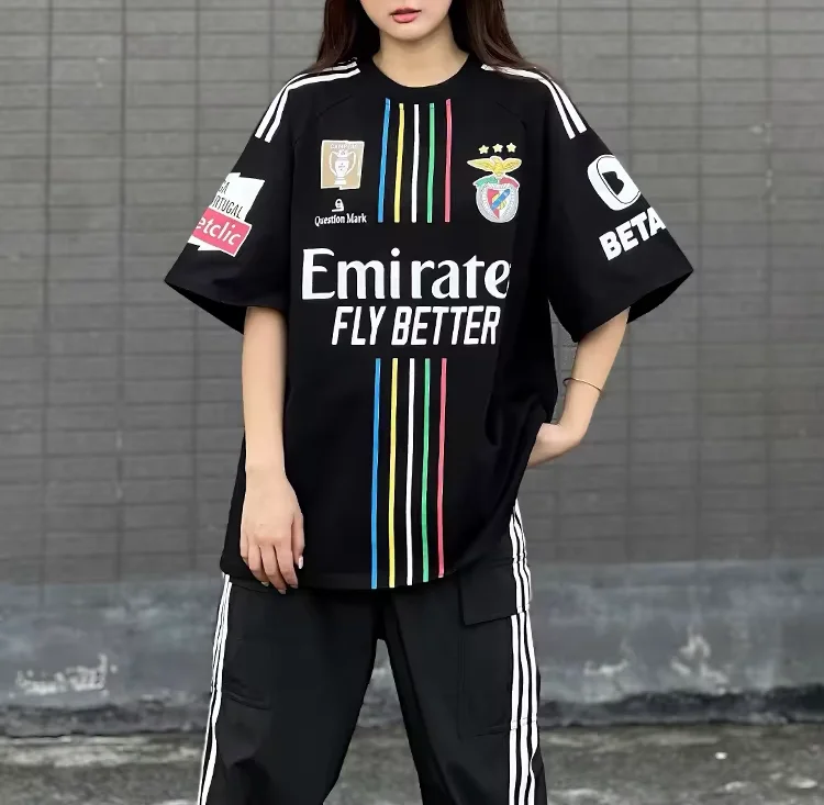 American Retro Jersey Short Sleeved Blokcore Sports Style T-shirt With Contrasting Printed Loose T-shirt Women's Clothing