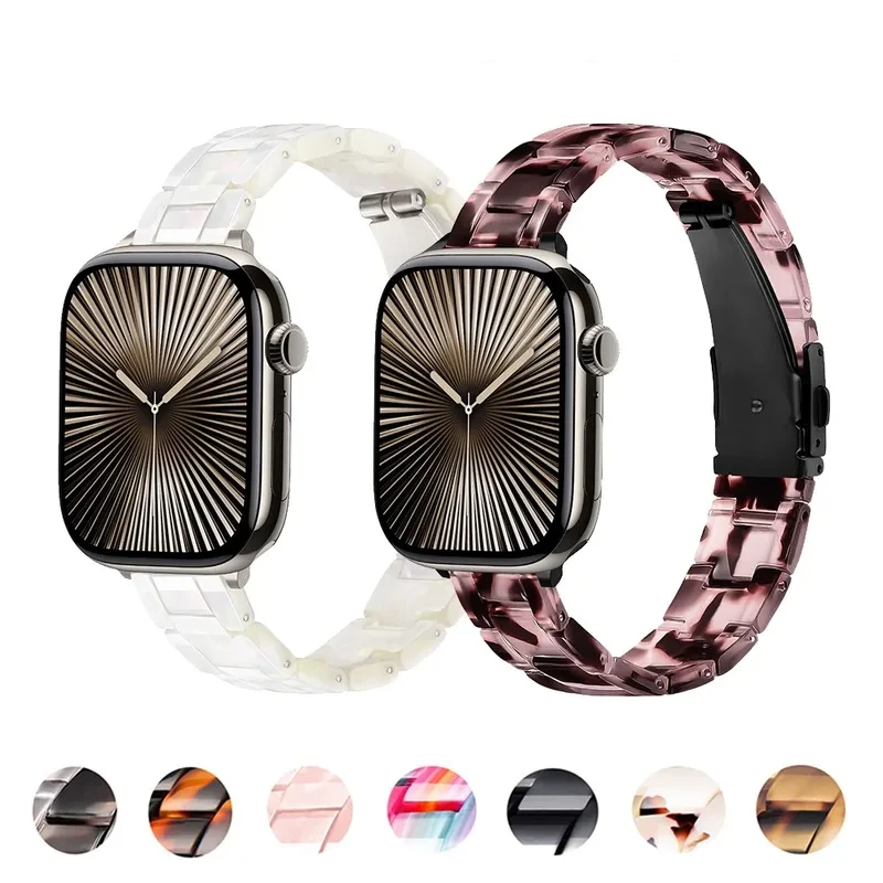

Тонкие ремешки из смолы для Apple Watch, ремешок 40 мм, 41 мм, 44 мм, 45 мм, 49 мм, 46 мм, 42 мм, 38 мм, браслет iwatch Series 10 9 8 7 6 5 3 SE ultra 2