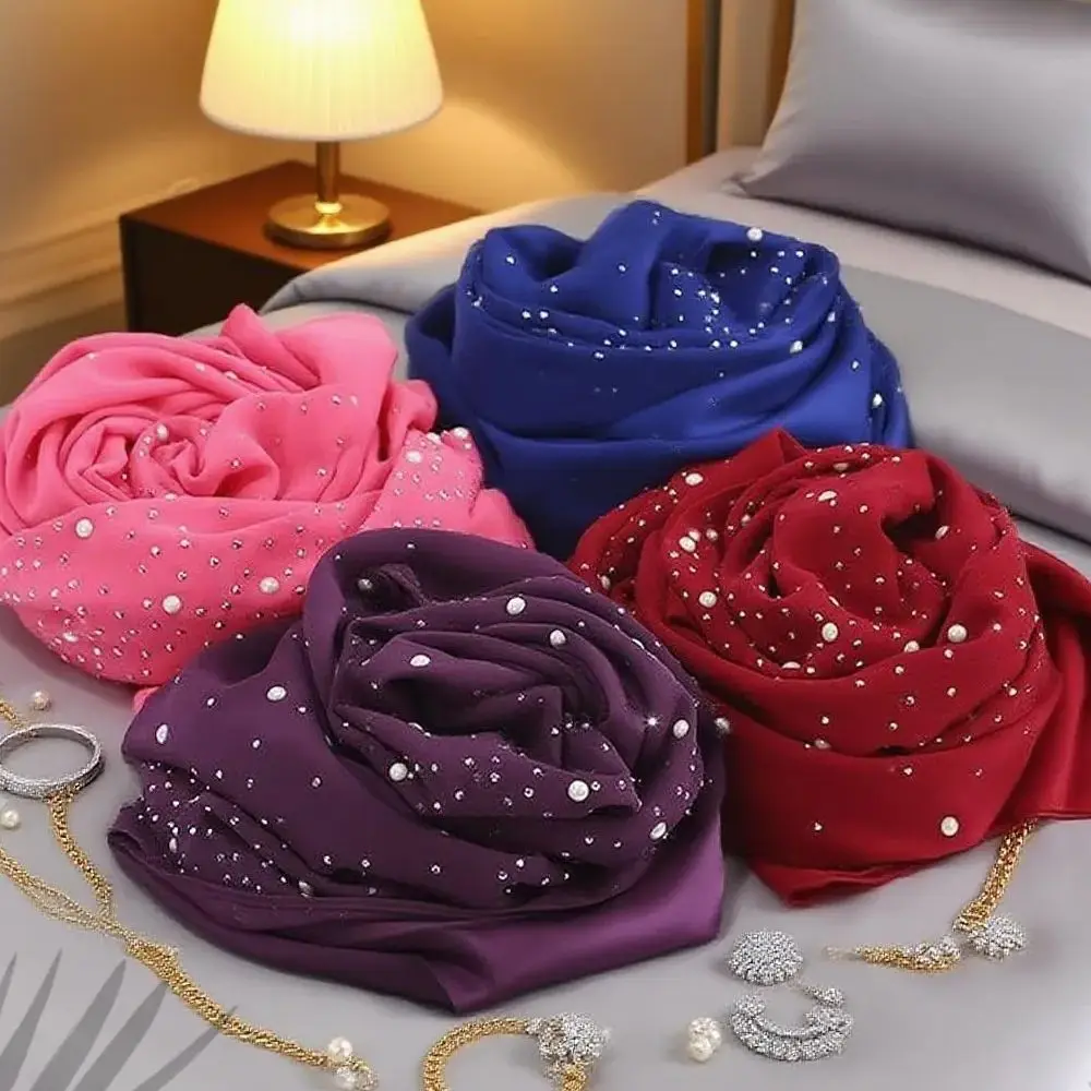 

2025 Turban Headscarf Comfortable Headscarf Elegant Imitation Pearl Decor women Scarf Headwrap for Women Fashionable Solid