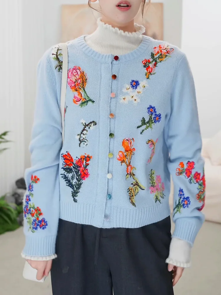 

Korean Sle Blue Heavy Knit Open Cardigan Autumn New plus Size Women's Ele Versatile Slimming Top Warmth Heating Long Sl...