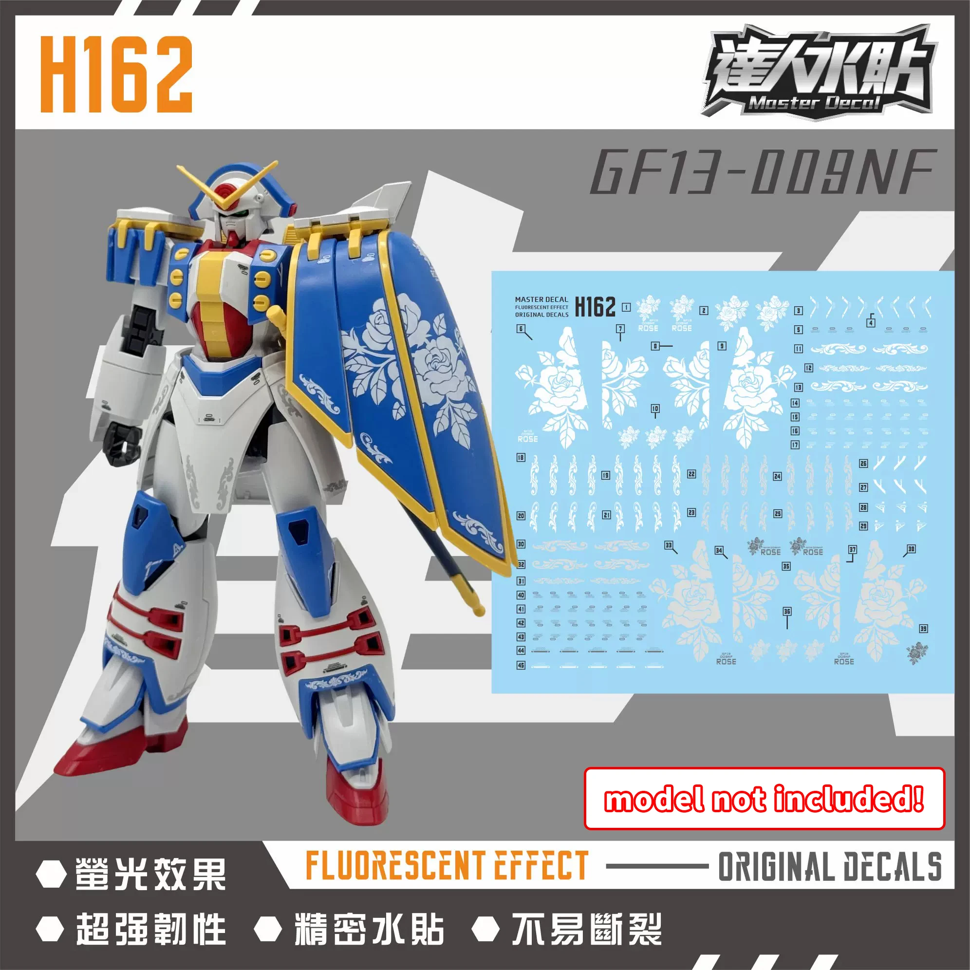 Master Decal H162 High Precision Fluorescent Waterslide Decal for HGUC 1/144 GF13‑009NF Rose Hobby DIY Detail Modifie