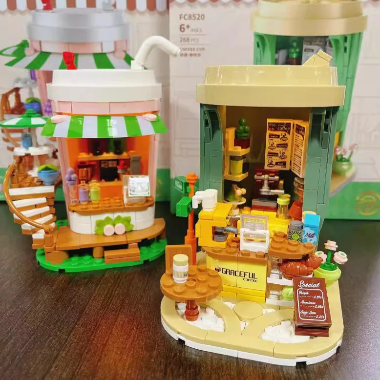 

Creative Streetscape Building Block City Street View Milktea House Coffee Shop Bricks Figures Construction Toys For Kids Gift