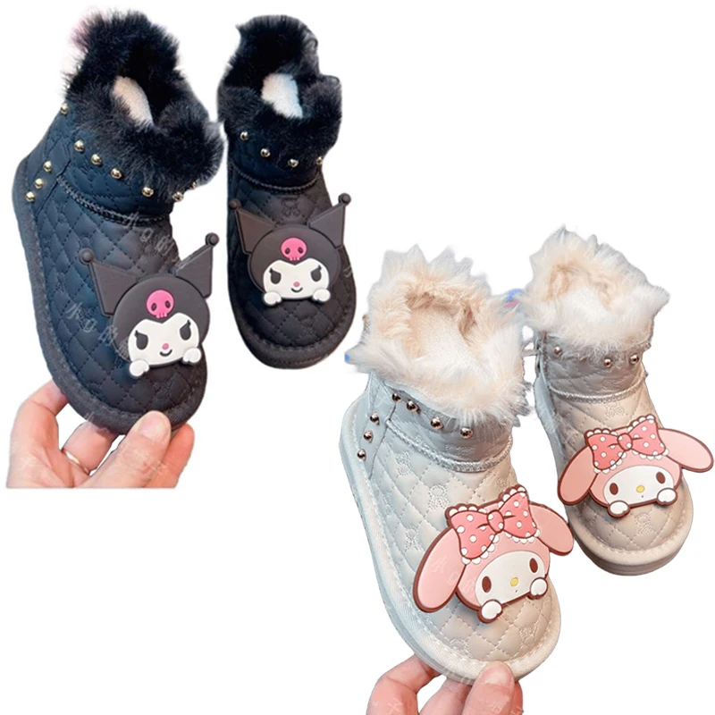 Anime Sanrio My Melody Kuromi Velvet Waterproof Short Boot Thickened Wear-Resistant Anti-Slip Warm Cotton Shoes Girls Snow Boots