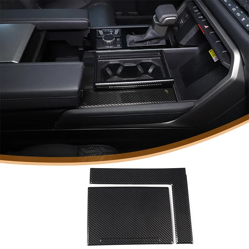 For Toyota Tundra/Sequoia 2022+ ABS Carbon Fiber Car Center Console Cup Seat Panel Cover Sticker Car Interior Accessories 2pcs