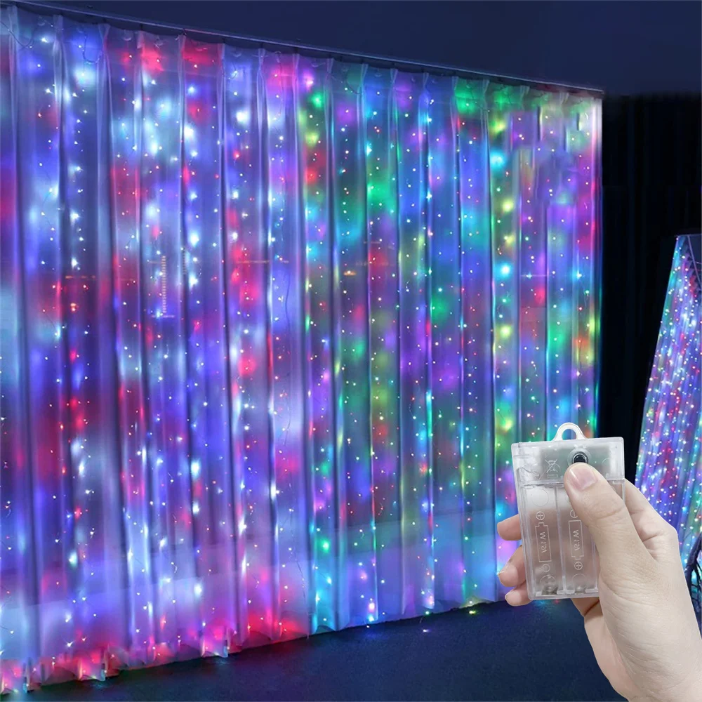 8 Modes 3/6m LED Bedroom Curtain Lights Wedding Fairy Garland Christmas Lamps String Battery Power for Home New Year Decoration