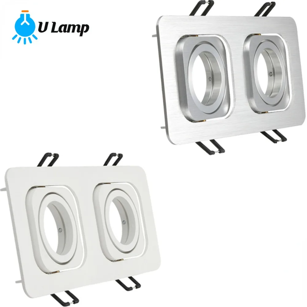 Double Heads Spotlight Frame Aluminium Ceiling Light Mounting Square White Silver GU10 MR16 Recessed Fixed Downlight Fitting