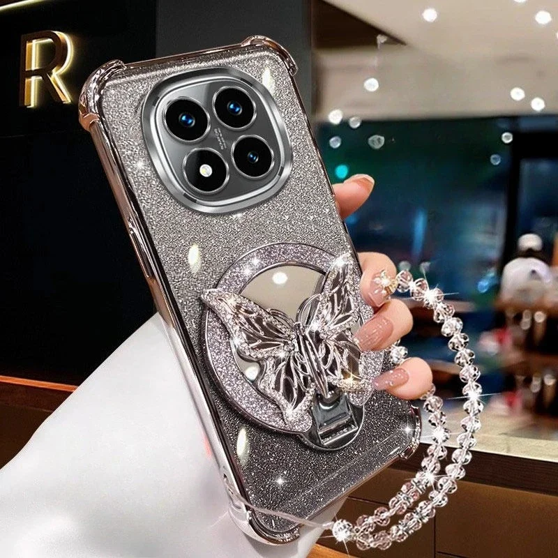 كريستال سوار بريق فراشة مرآة حامل حافظة لهاتف شاومي Redmi 14C نوت 14 15 برو بلس 15 15C 14S 4G 5G غطاء مقاوم للصدمات #5