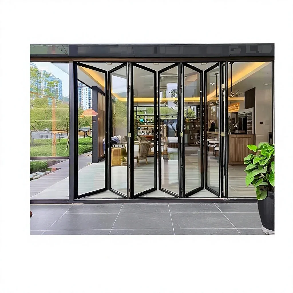 Thermal Break Aluminum Folding Door 8+18A+8 Double Glazing Tempered Glass Patio Entrance Bi Fold Door