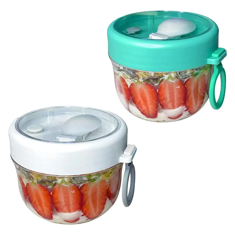 ABDD HOT  600Ml Portable Breakfast Cup Multifunction Transparent Overnight Oat Food Container with Lid and Spoon