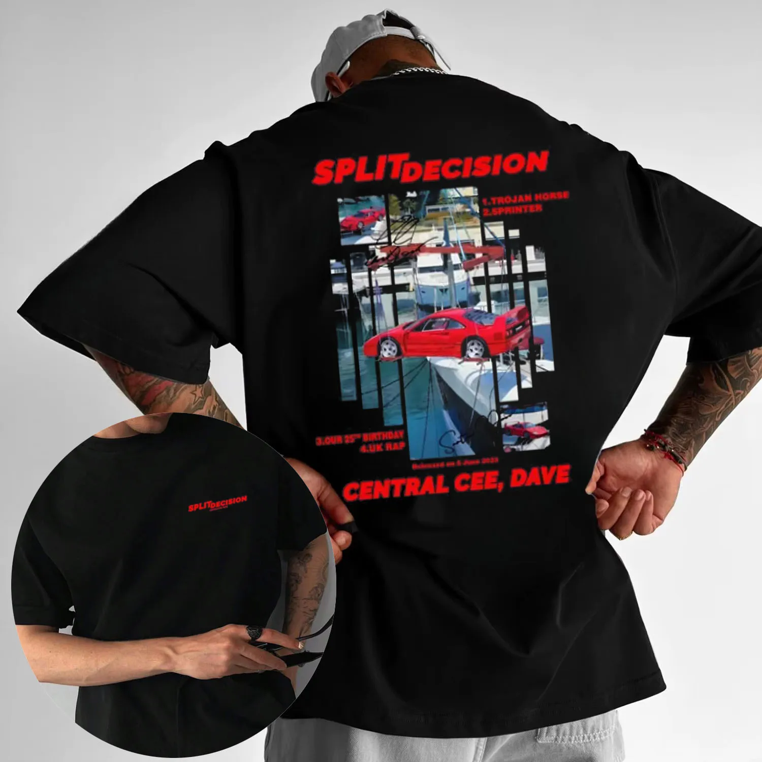 2026 Rapper Central Cee & Dave Split Decided Album Men's Graphic Cotton T-shirt Retro Hip-hop Fashion Pop Music T-shirt