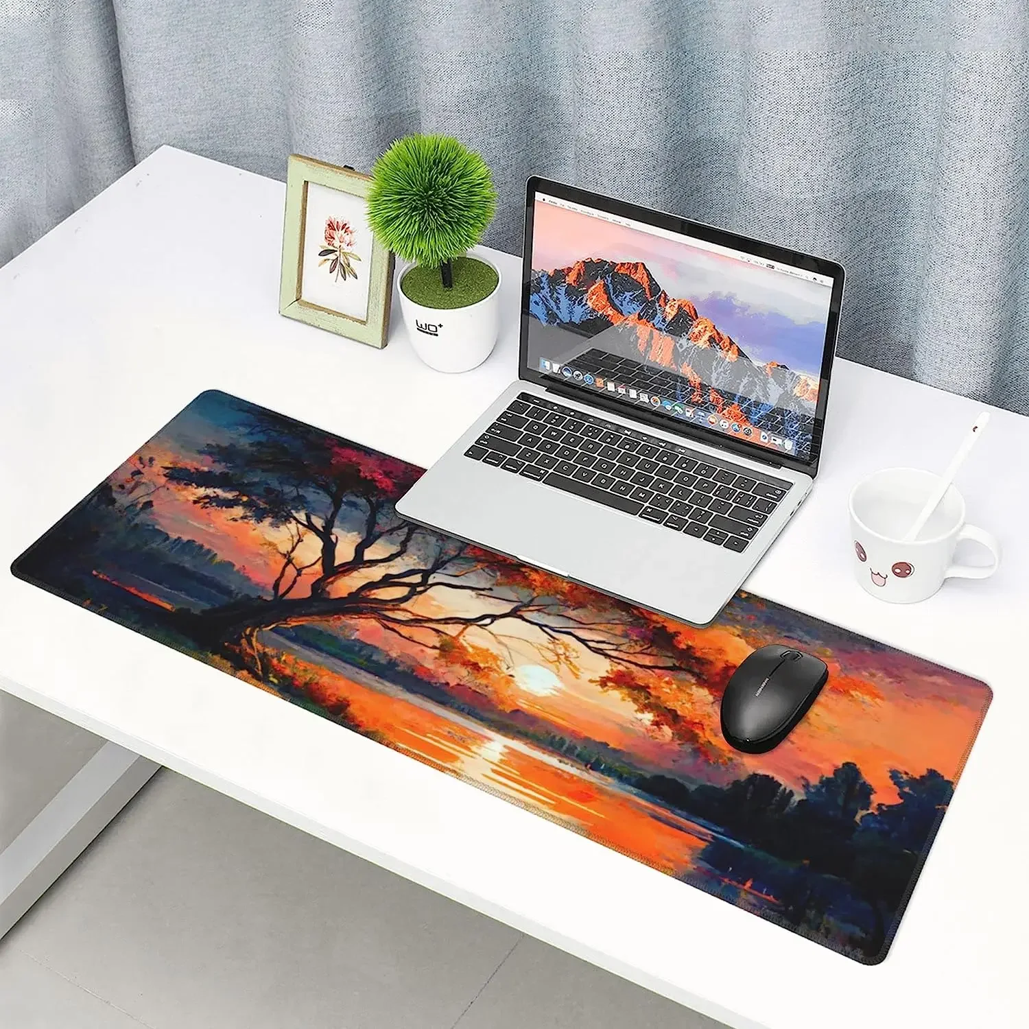 لوحة ماوس كبيرة من Sunset Over Lake كبيرة XL لوحة ماوس ألعاب مقاس 31.5 × 11.8 بوصة قاعدة غير قابلة للانزلاق لألعاب الكمبيوتر المحمول